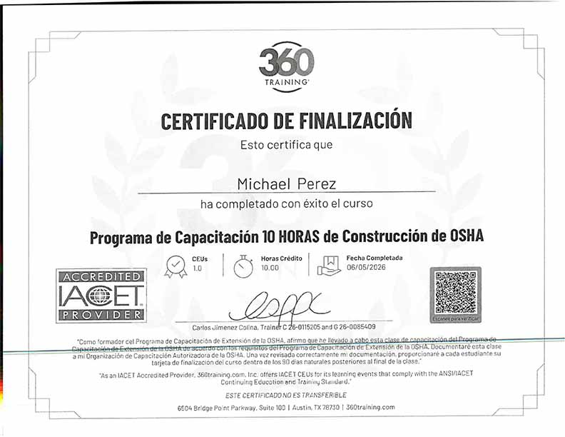 Michael Perez OSHA License